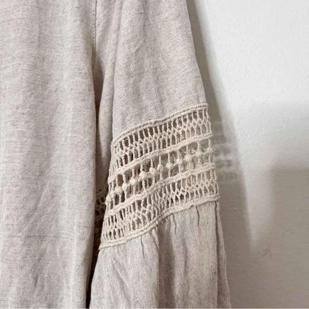 Tommy Bahama St. Lucia Linen Tan Eyelet Mini Dress Coastal Balloon Sleeve Size S - Picture 9 of 10